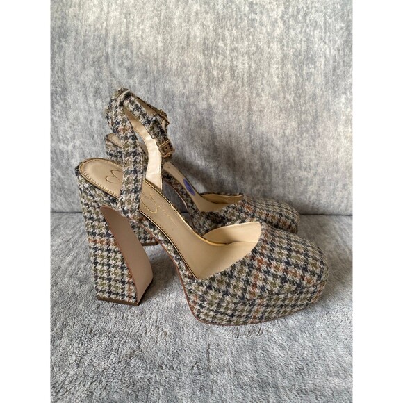 NWT Jessica Simpson Tweed Block Heel Pumps 8.5 Ankle Strap Heels • Square toe - Picture 5 of 10